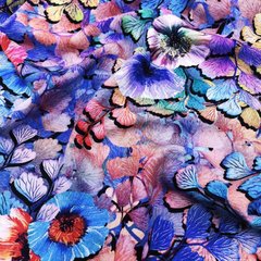 Штапель принт Digital квітокова композиція синя