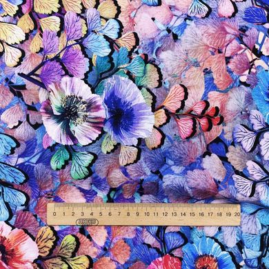 Штапель принт Digital квітокова композиція синя